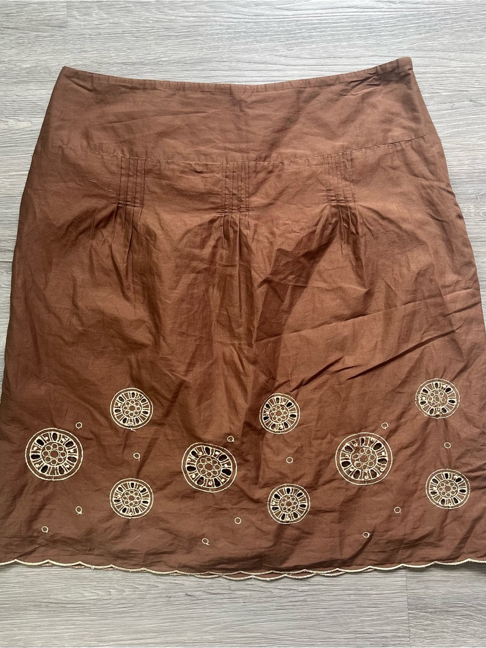 LOFT Brown Midi Skirt with Gold Embroidery